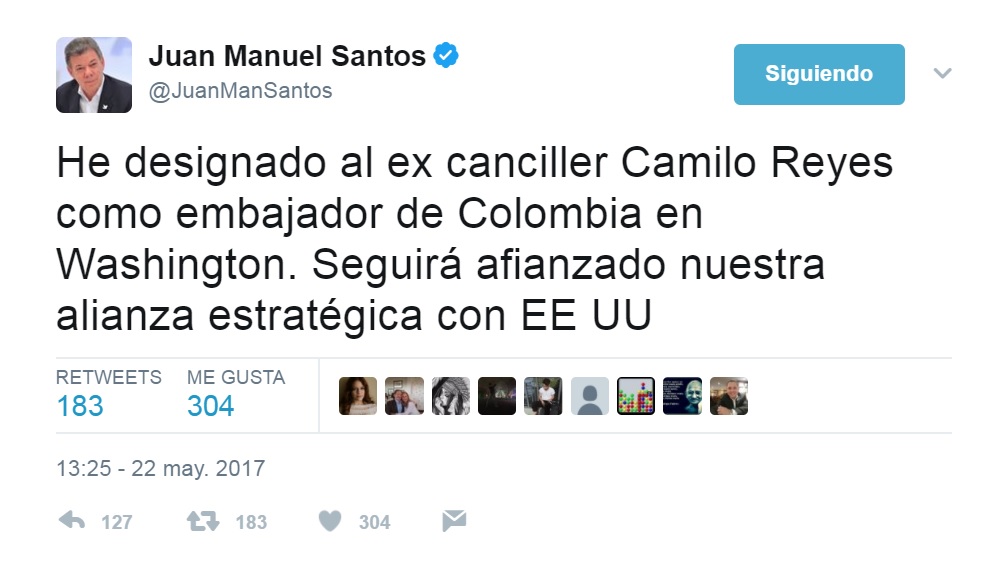 JMS, ex canciller, afianzado, EE UU sin puntos; jueves mayo 25 2017